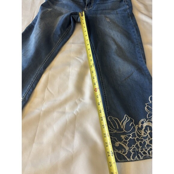 SUZANNE BETRO Denim Embroidered Flare Leg Crop Jeans Women 10 Mid Rise Stretch - Picture 14 of 15